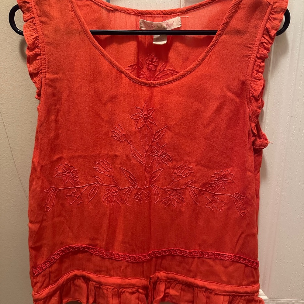 Shrinking Violet Red Ruffled Sleeveless Blouse